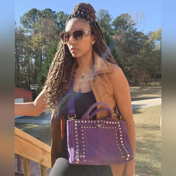 Prada Canapa Purple Cloth Bag - Picture 2 of 11